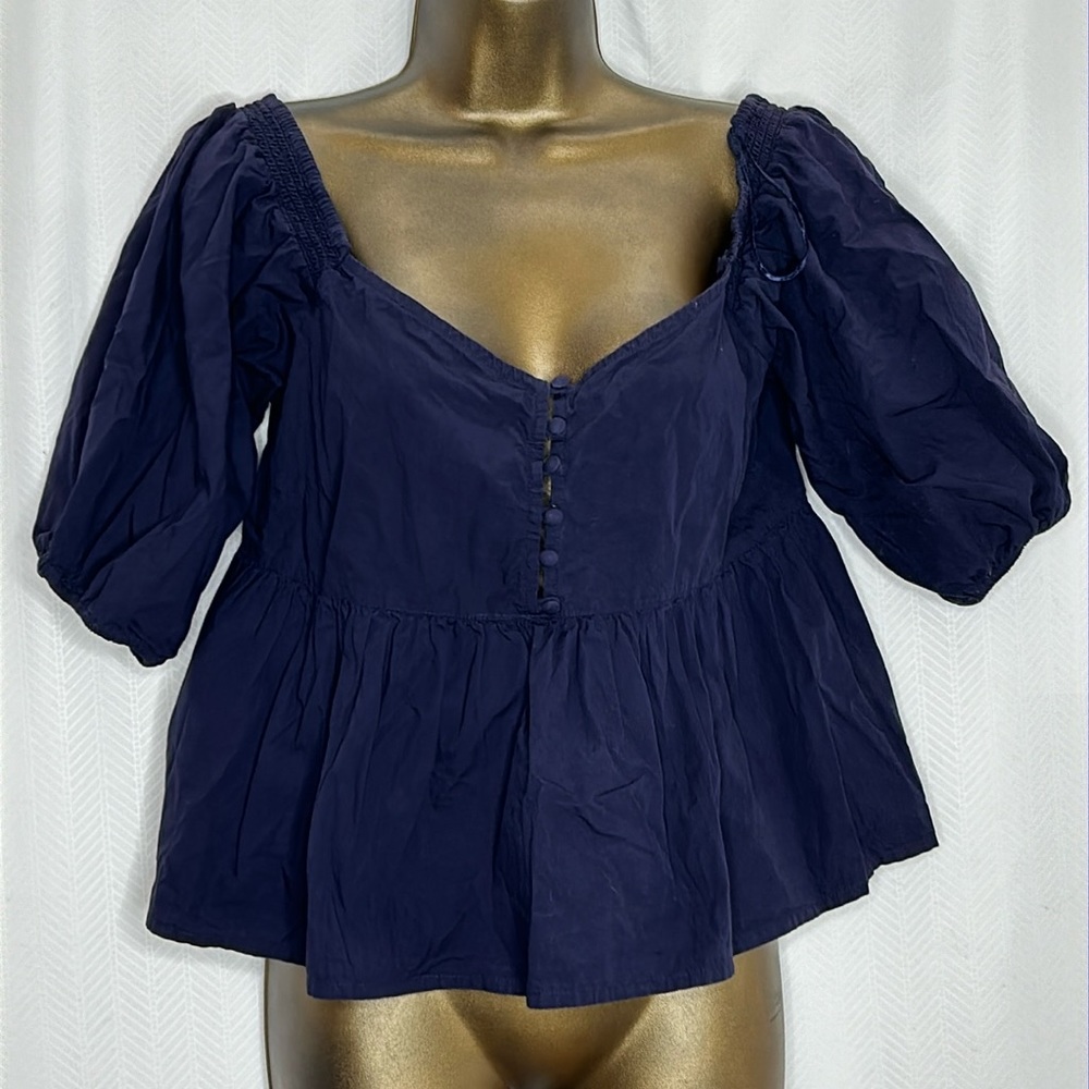 Free people navy blue off the shoulder blouse
